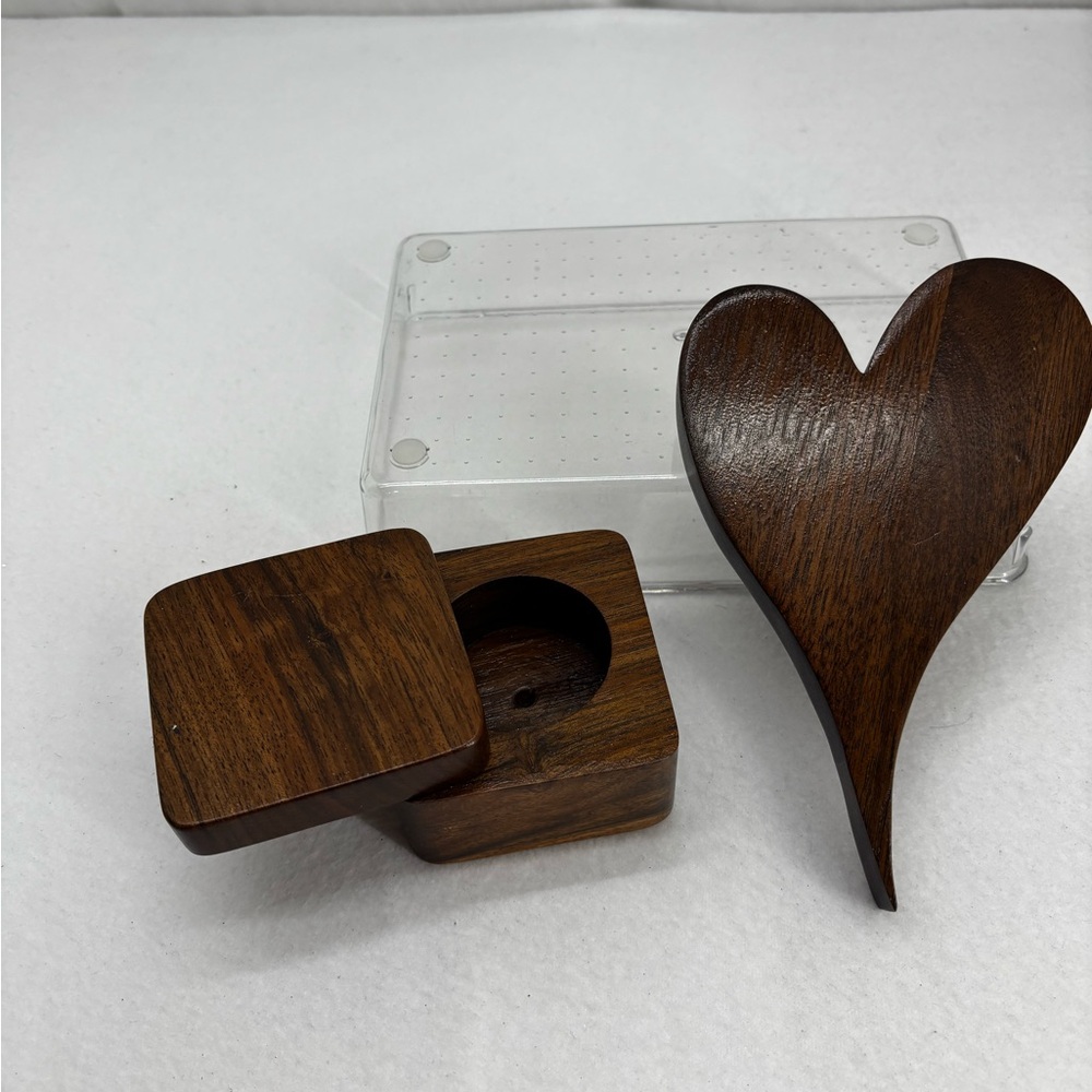Handmade Black Walnut Heart Wall Decor & Jewelry Box Gift Set